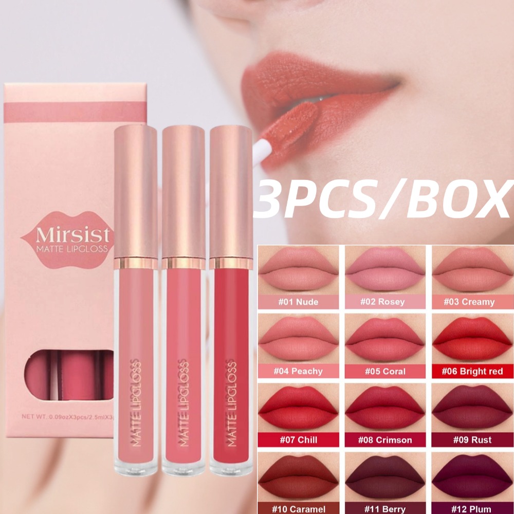 3pcs/set Nude Lip Gloss Matte  - огляд і ціна Matte Velvet Lip Tint Long Lasting