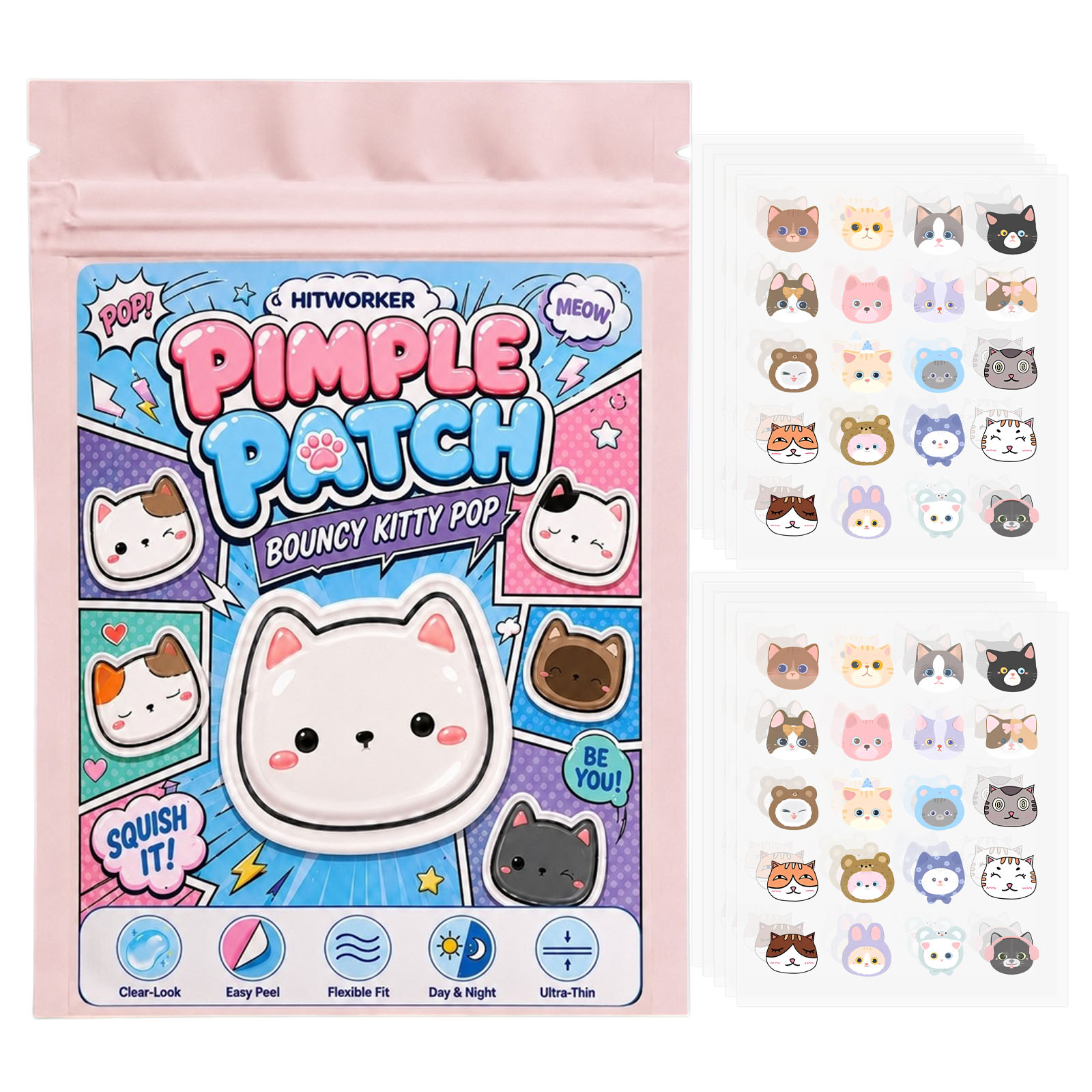 100pcs Cute Cat Pimple Patches - огляд і ціна Hydrocolloid Pimple Patch