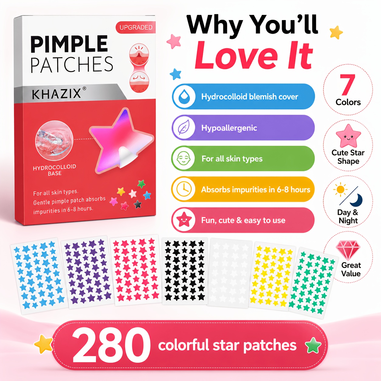 280pcs Star Pimple Patches, 7  - огляд і ціна Hydrocolloid Pimple Patch