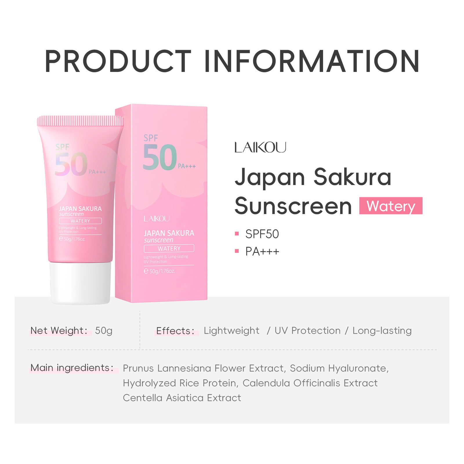 LAIKOU Sakura SPF50 PA+++ Faci - огляд і ціна Spf 50 Waterproof Sunscreen